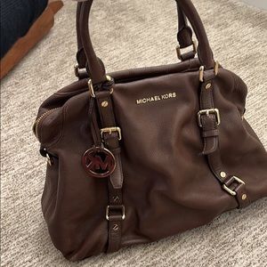 Michael Kors genuine brown leather handbag with gold hardware